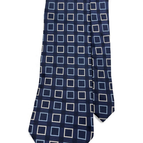 Nautica Silk Tie Geometric Silver Blue Cubes - Picture 3 of 7